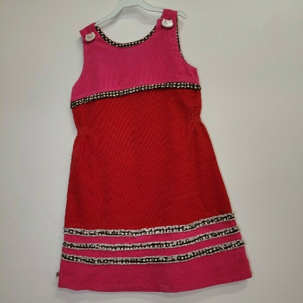 Red Pink Corduroy Cat Jumper Boutique Dress 6+